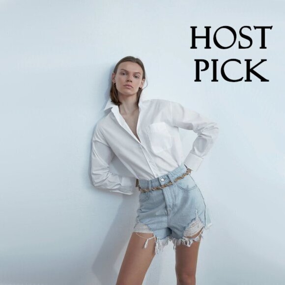 NWT Zara blue wash ripped high waist denim jean shorts - Picture 1 of 9